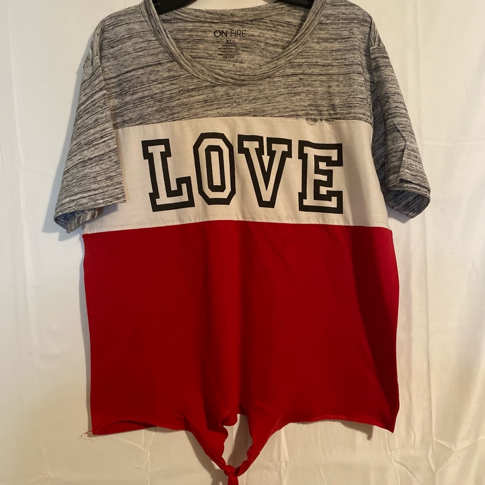 On Fire Gray and Red Crop Top with Bold Love Graphic